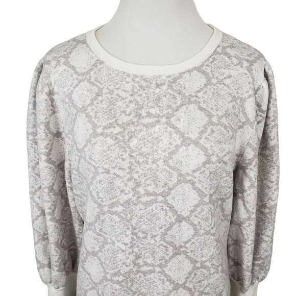 Express Sweater Women's Large Crew Neck Balloon Sleeve Damask Print Ribbed Gray - Picture 7 of 12